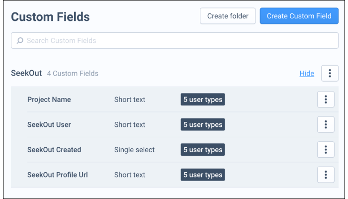 Screenshot of Beamery custom fields