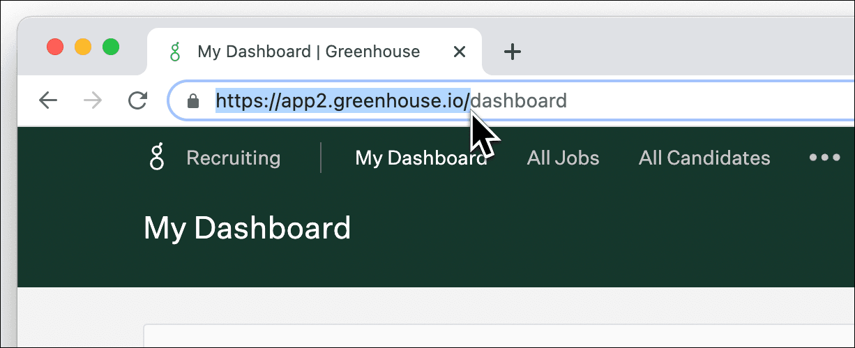 Screenshot of Greenhouse URL to connect API