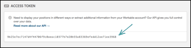 Screenshot of generating new API authentication token in Workable