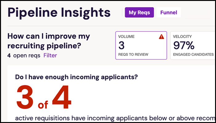 When using the Pipeline Insights feature, you can view an overview of your requisitions with tips on how to improve your recruiting pipeline.