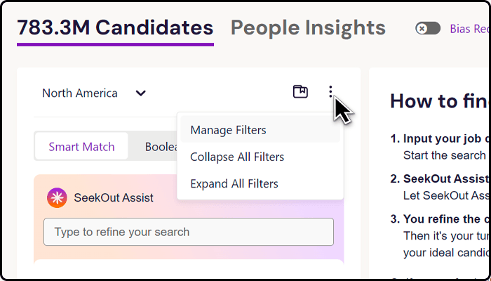 Click the three-dot icon ⋮ above the menu on the left and select Manage Filters to choose which filters are visible on your search page.