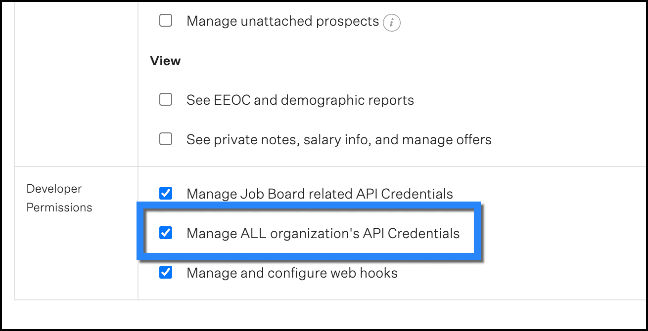 Screenshot of where to find Greenhouse API credentials 