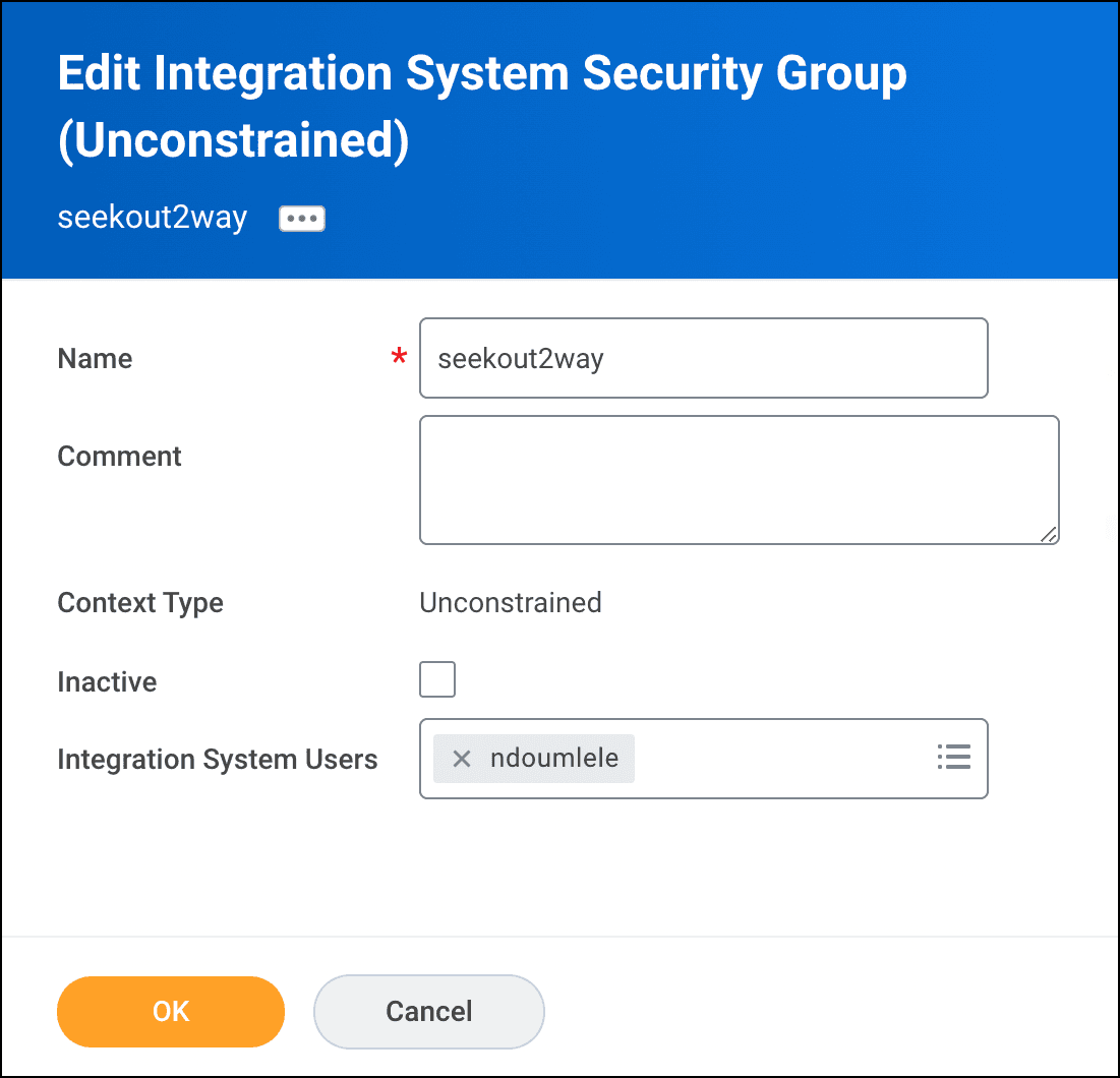 Screenshot of permissions group in Workday