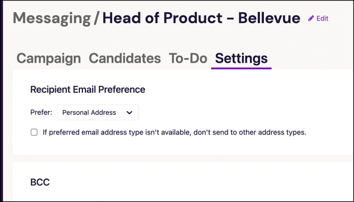 Screenshot of recipient email settings