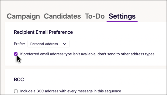 Screenshot of checking preferred email address for candidates
