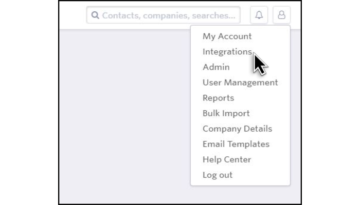 Screenshot of Integrations menu item in Thrive menu