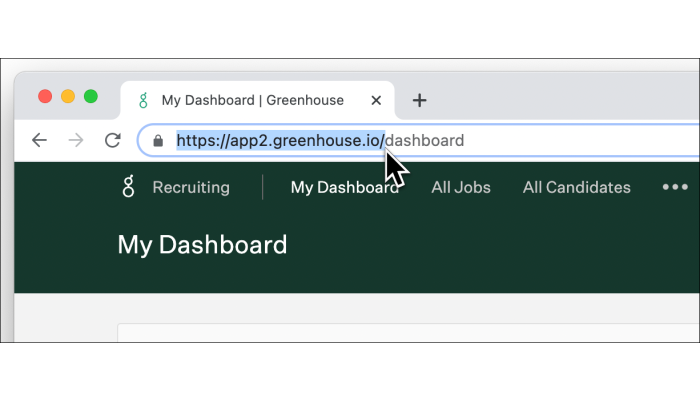Screenshot of Greenhouse URL to connect API