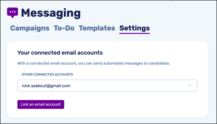 Screenshot of linking email accounts to SeekOut account