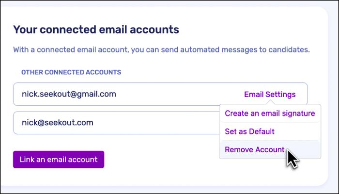Screenshot of resetting email connection