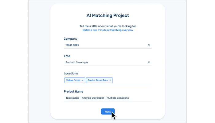 Screenshot of AI Matching for a project