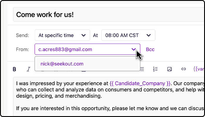 Choose which email you want to send your message from in the From dropdown when editing your campaign.