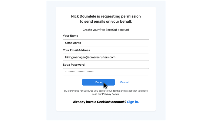 Screenshot of requesting email account permission for primary email account
