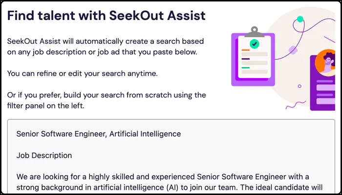 Paste your job description in the form and click Create Search.