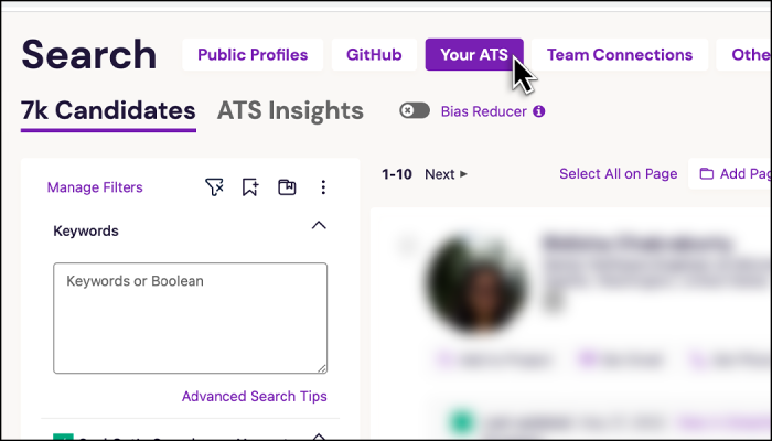 Screenshot of how to use rediscovery feature under "Your ATS" in SeekOut