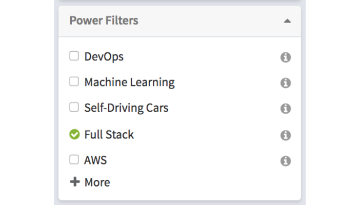 Screenshot of Power Filter options for software development experience