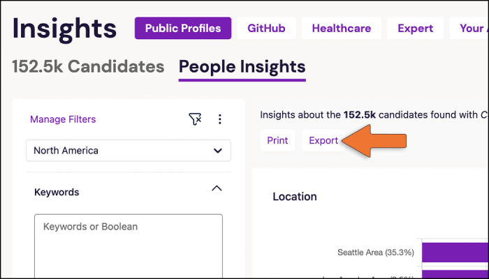 Screenshot of export insights