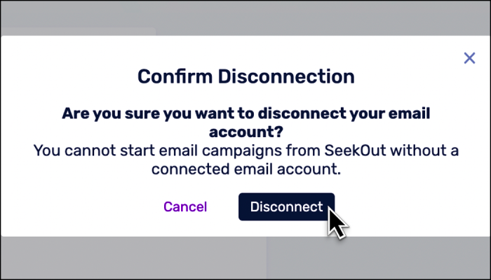 Screenshot of confirming disconnect from email account