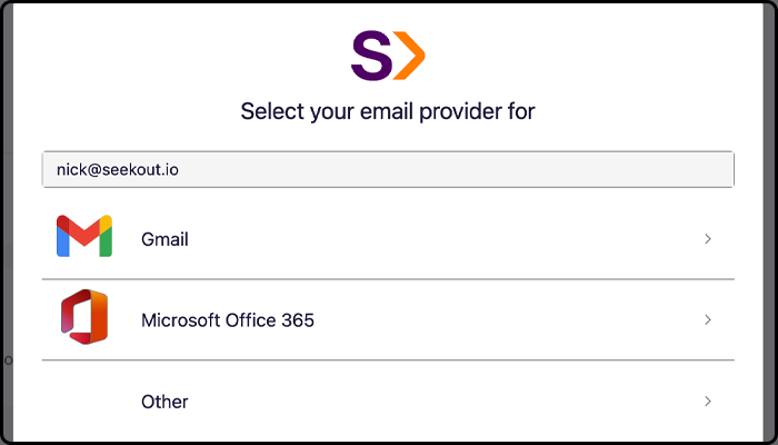 Select your email provider when you are linking your email to SeekOut for messaging.