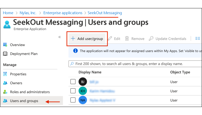 Screenshot of MS Integration to add messaging groups