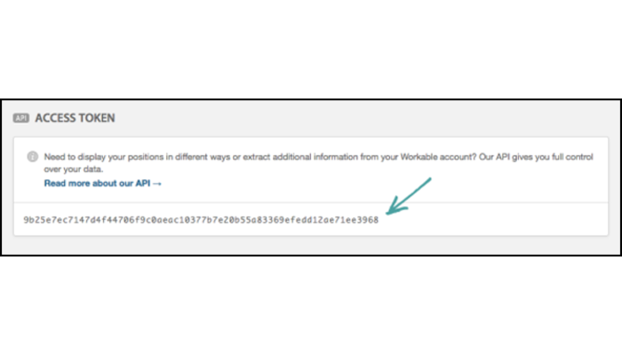Screenshot of generating new API authentication token in Workable