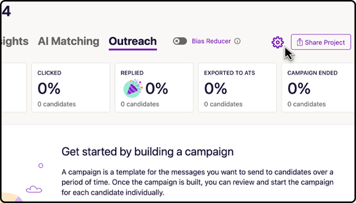 Click the settings icon near the top right of your Outreach tab to open Outreach settings.