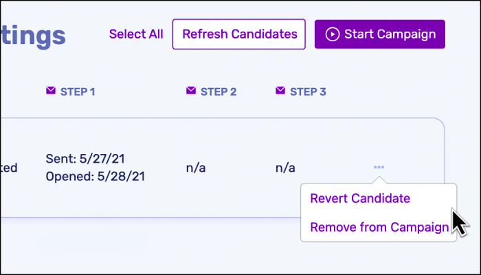 Screenshot of removing or reverting candidate option from a campaign