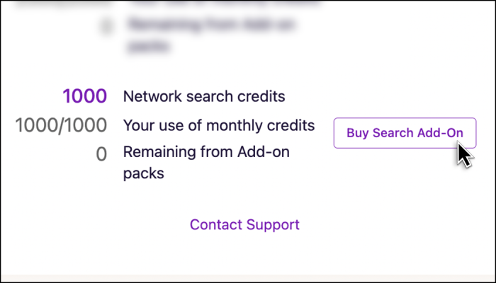 Screenshot of buying additional network search credits