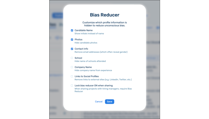 Screenshot of bias reducer options