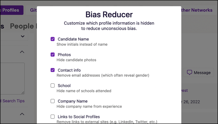 Screenshot of bias reducer options