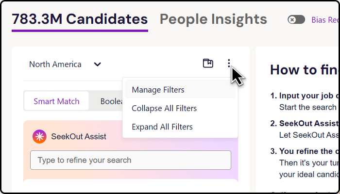 Click the three-dot icon ⋮ above the menu on the left and select Manage Filters to choose which filters are visible on your search page.