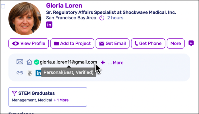 Screenshot of request info for one candidate